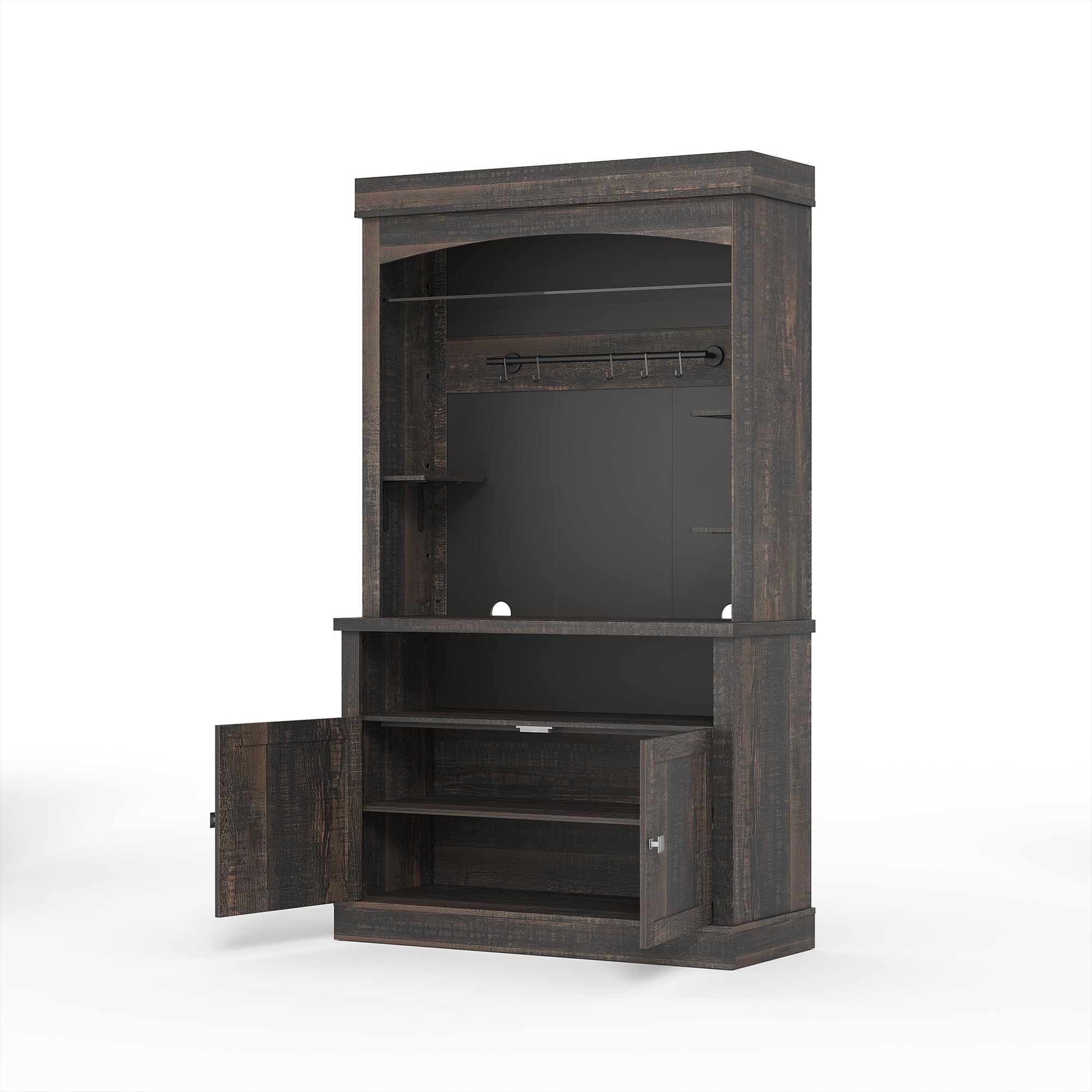 GarveeHome Coffee Bar Cabinet with LED Lights,72 '' Tall Buffet Cabinet with Storage,Farmhouse Kitchen Sideboard Tall Coffee Hutch with Microwave Stand/Wine Rack/Glass Shelf Dining Room(Oak)