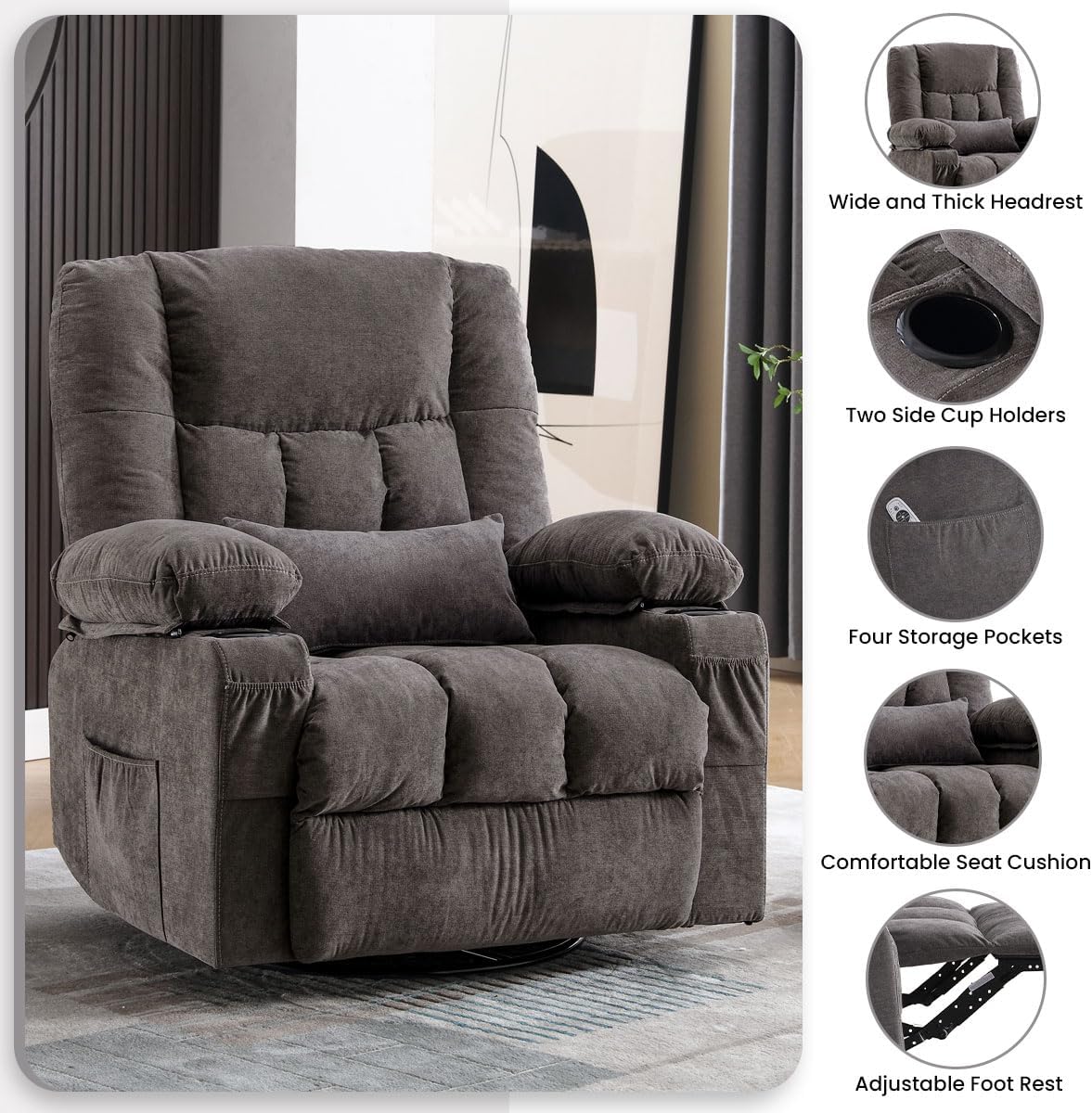 Heated Massage Swivel Rocker Recliner Chair