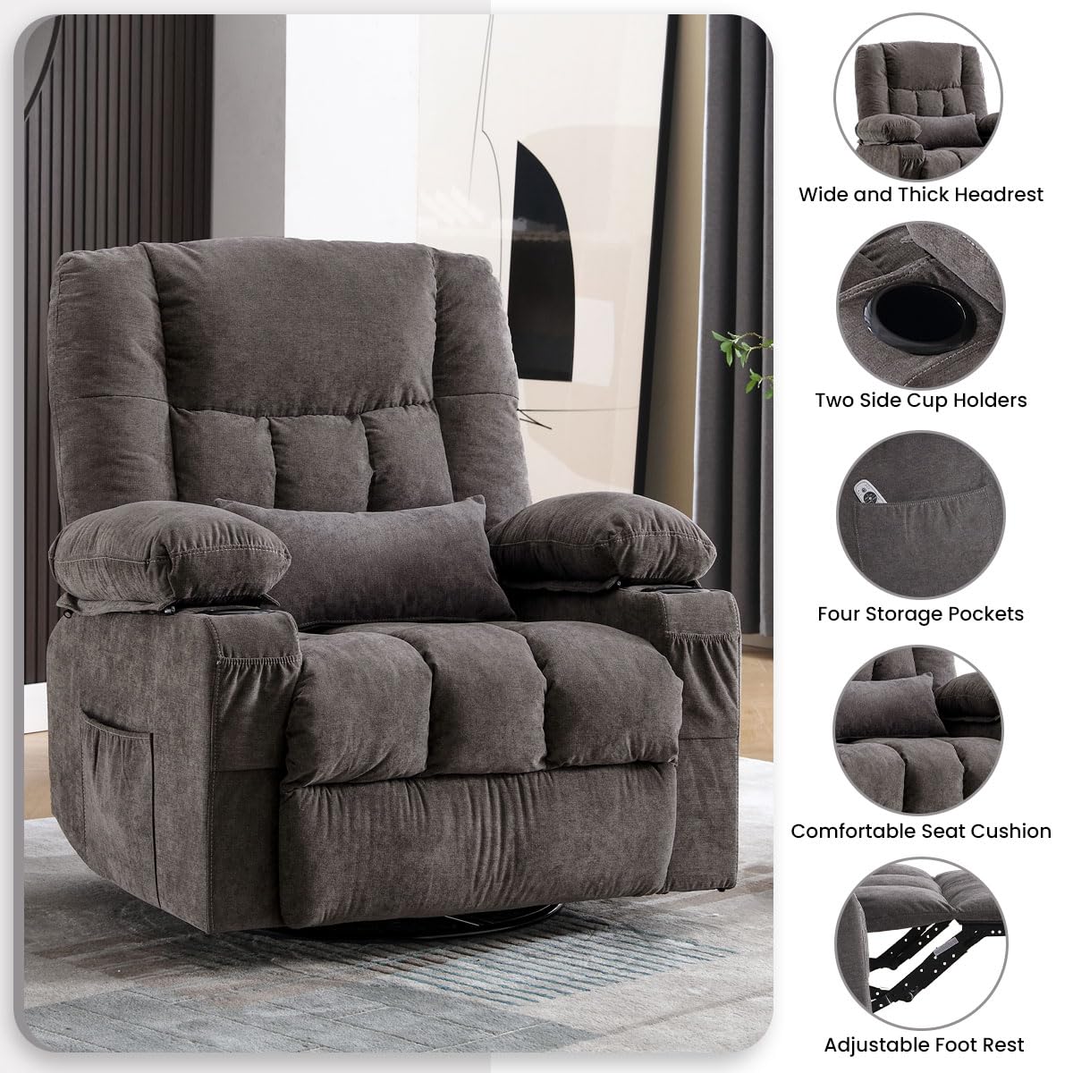 Heated Massage Swivel Rocker Recliner Chair