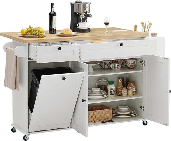 Kitchen Island Cart with Power Outlet & Drop Leaf
