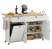 60" Rolling Kitchen Island with Power Outlet & Drop Leaf