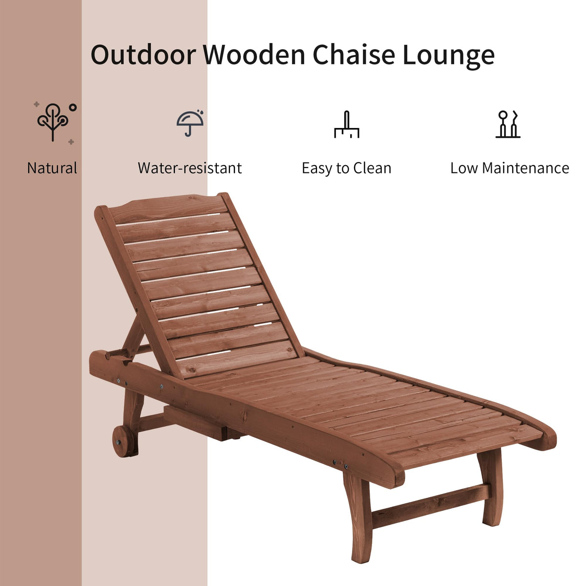Outsunny Chaise Lounge Chair Outdoor 3-Level Adjustable Back Brown Red