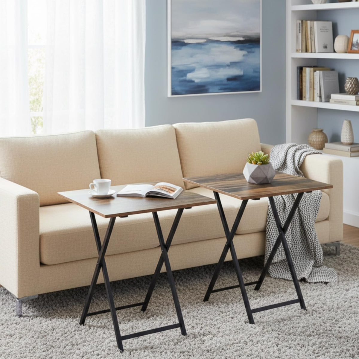 Set of 4 Foldable TV Trays Snack Tray Table Sofa Side Table Small Space