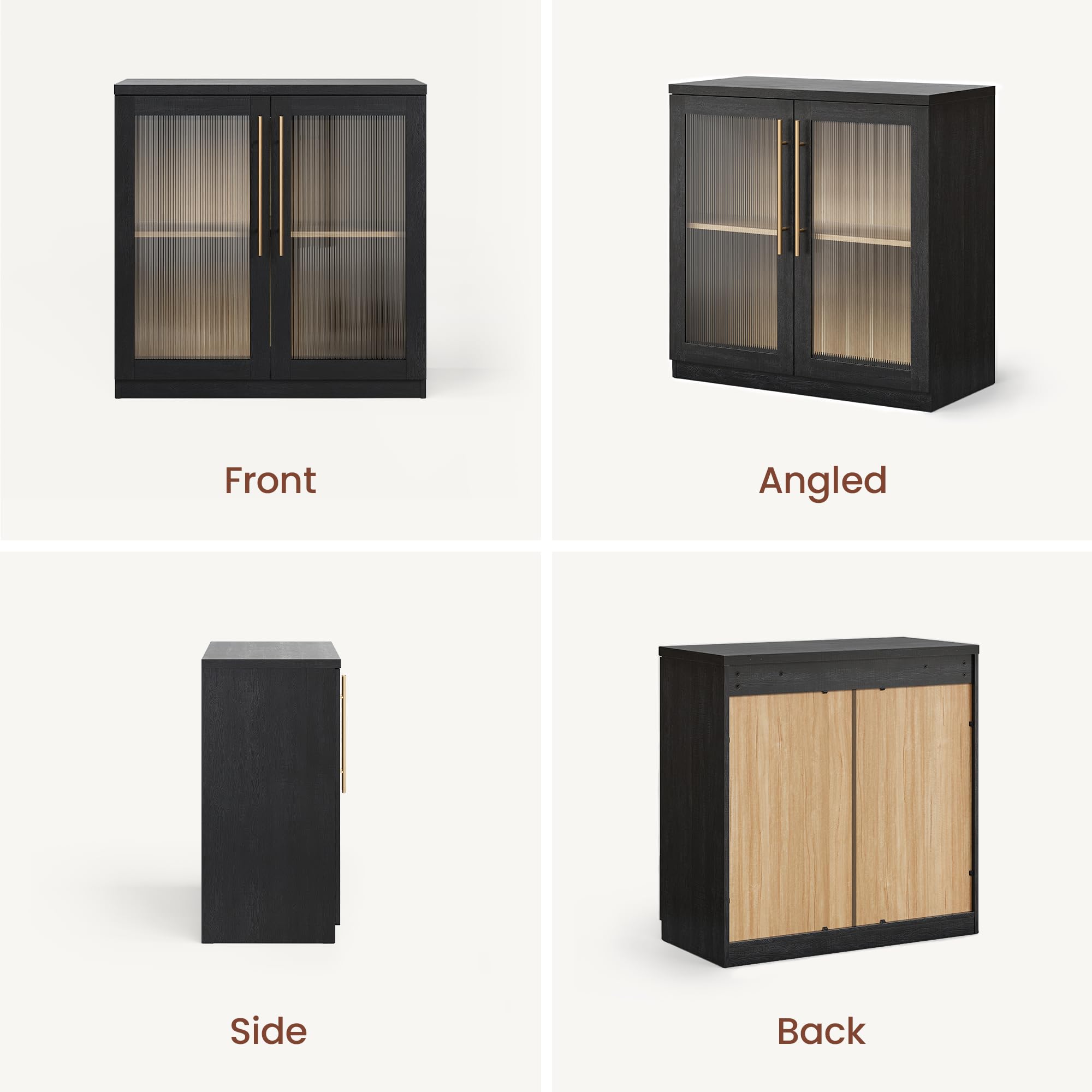 ModernMate Set of 2 Accent Sideboard Cabinets, 62" Modular Storage Buffet Table with Acrylic View Doors, Black Wood Grain Media Console with Soft-Close Hinges for Living Room, Dining Room