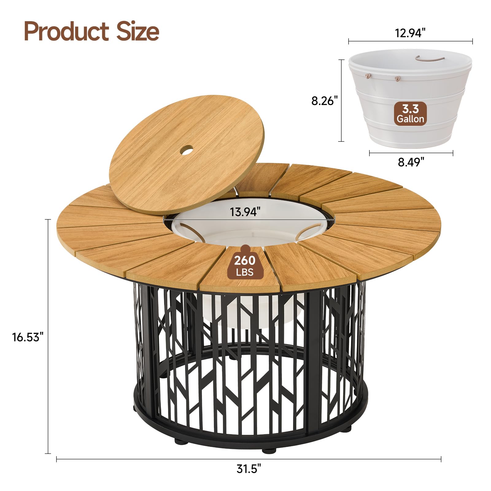 Solar Outdoor Coffee Table with Ice Bucket & LED Light