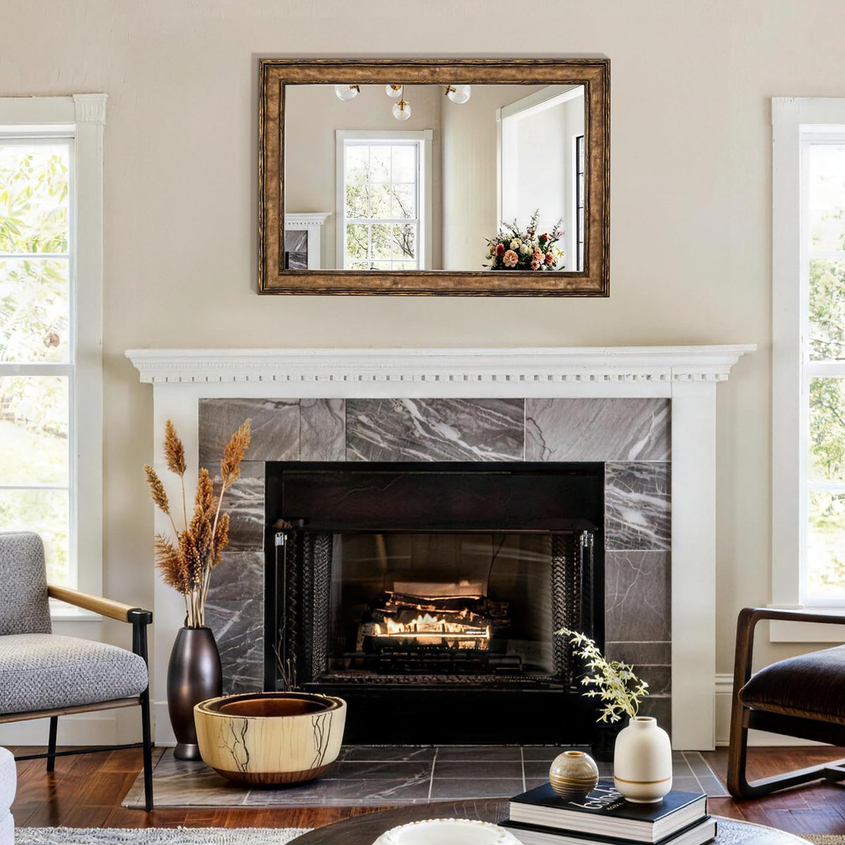 Distressed Solid Wood Wall Mirror