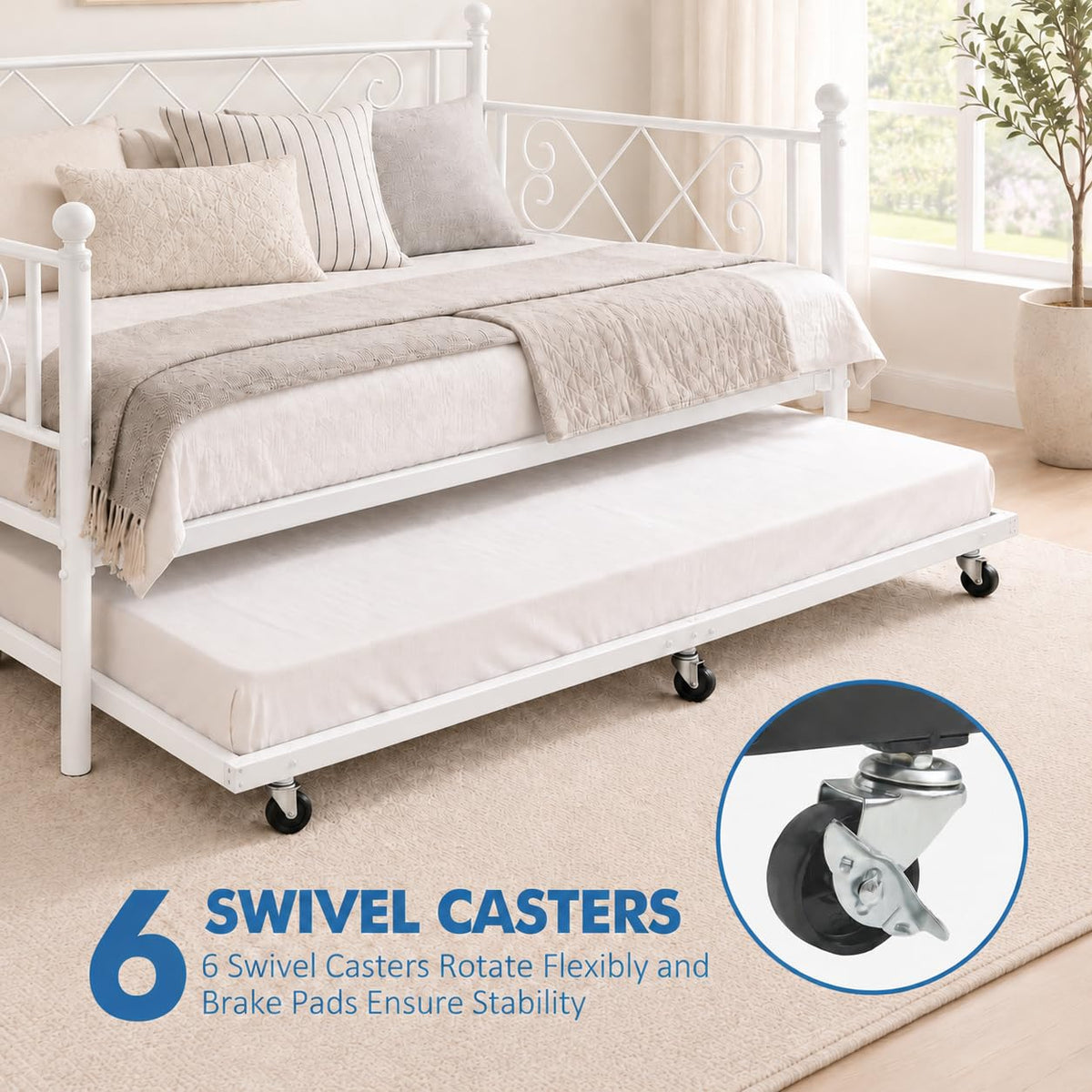 Garvee Daybed with Trundle, Heart‑Shaped Daybed with Trundle, Sturdy Metal Sofa Bed, Heavy-Duty Metal Bed Frame Support, for Living Rooms, Bedrooms, and Guest Rooms, Easy Assembly