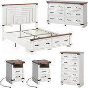 5-Piece Farmhouse Bedroom Set with Storage & Charging