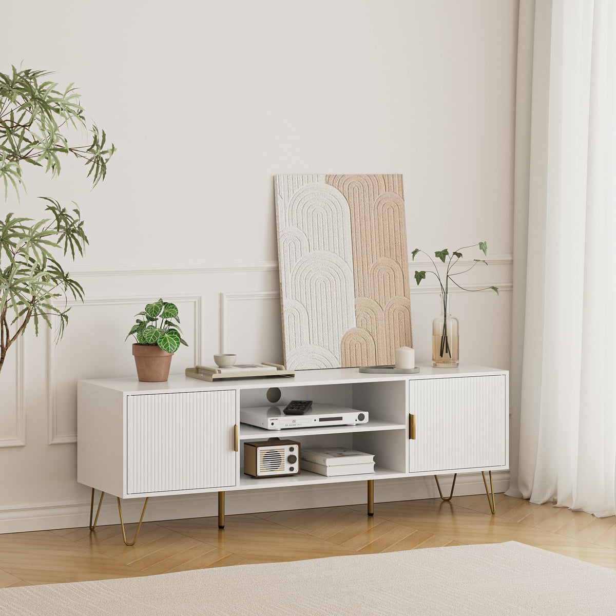 White TV Stand with Storage