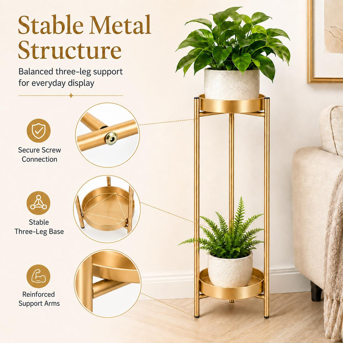 Plant Stand Indoor, 30 Inch Tall 2-Tier Metal Plant Holder