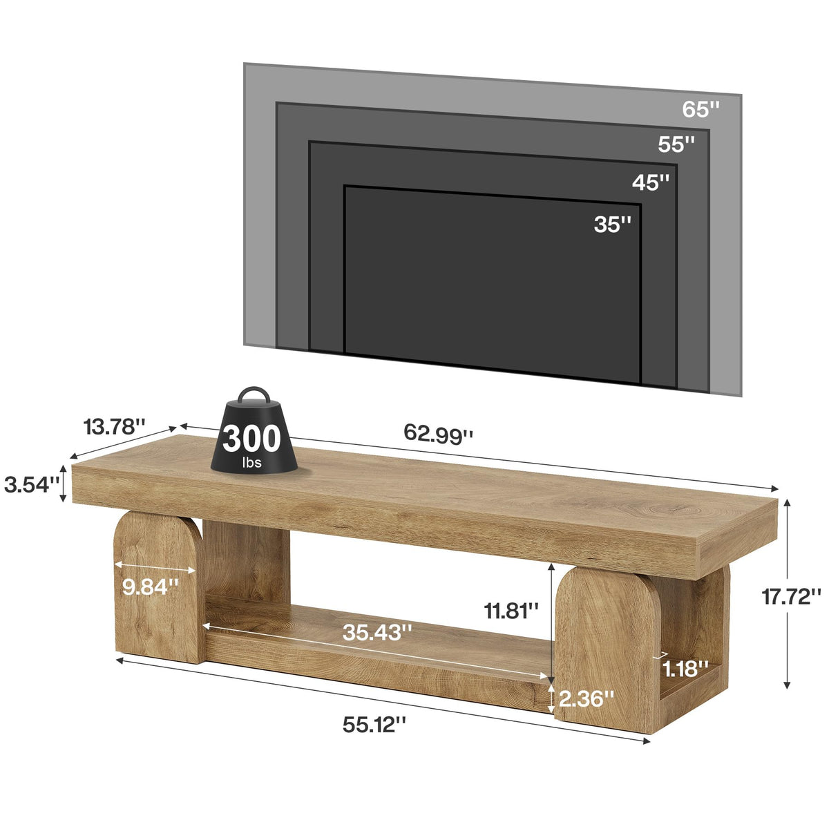 Tribesigns 63" TV Stand for TVs up to 65", Farmhouse Entertainment Center with Open Storage Shelf, Wood TV Media Console Television Stand for Living Room, Bedroom, Natural