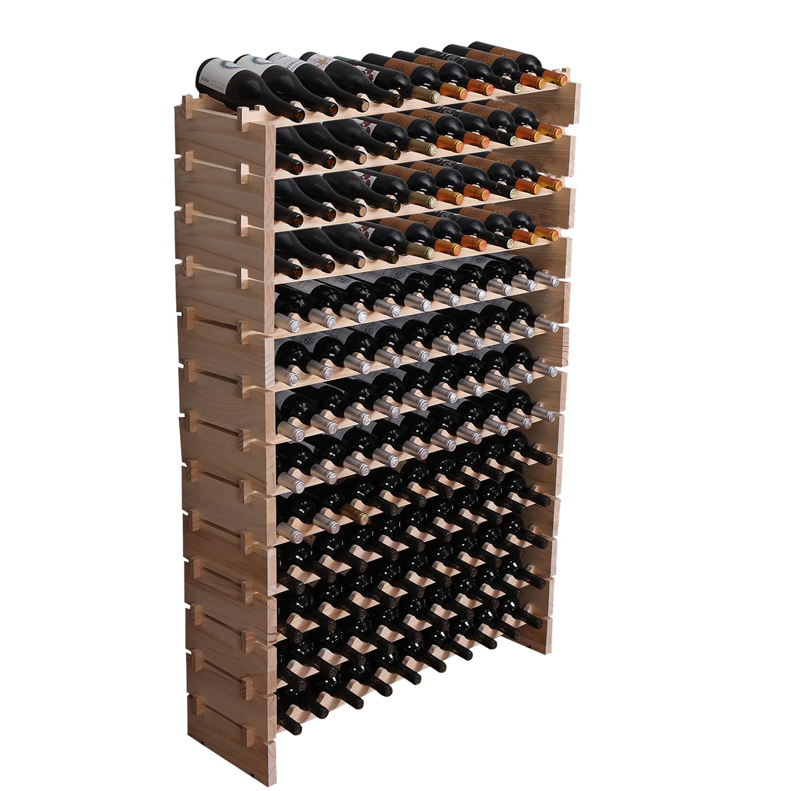 FDHUIJIA Wine Rack Cabinet 130 Bottle Wooden Stackable Storage freestanding Floor Modular Wine Cellar Shelf