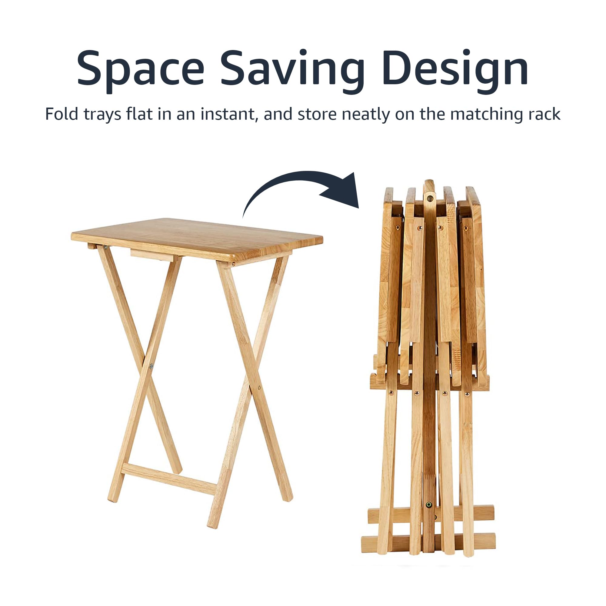 Folding TV Tray Tables with Storage Rack, Set of 4