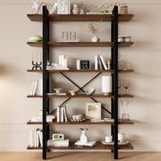 Industrial 6-Tier Bookshelf with Metal Frame