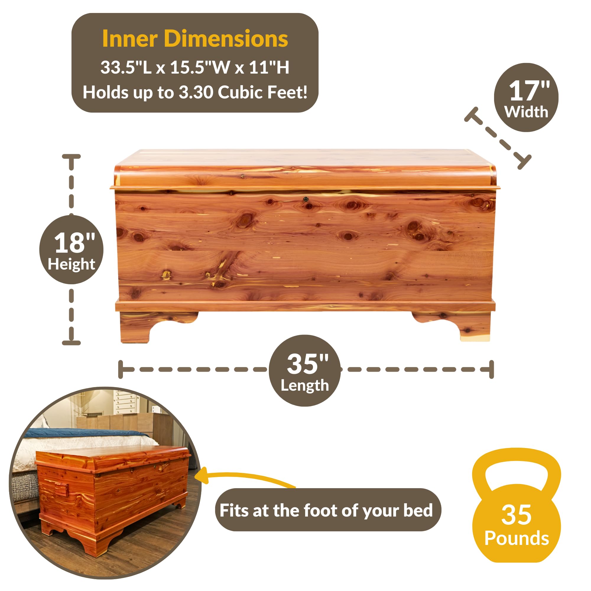 Solid Cedar Hope Chest with Lock & Waterfall Edge