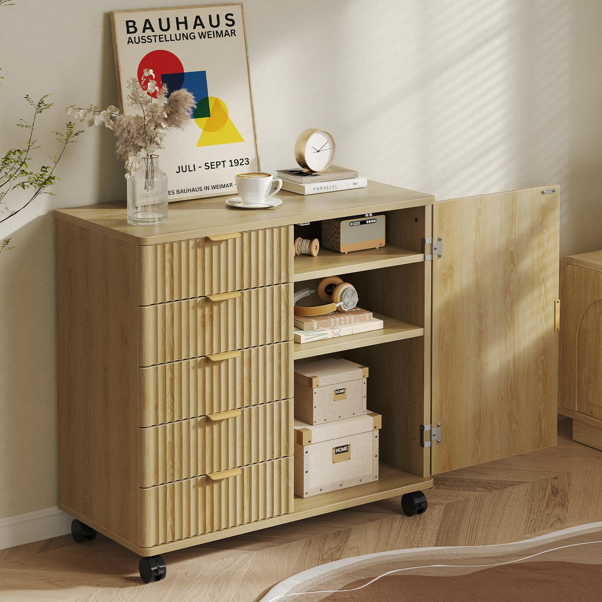Fluted 5-Drawer Rolling File Cabinet