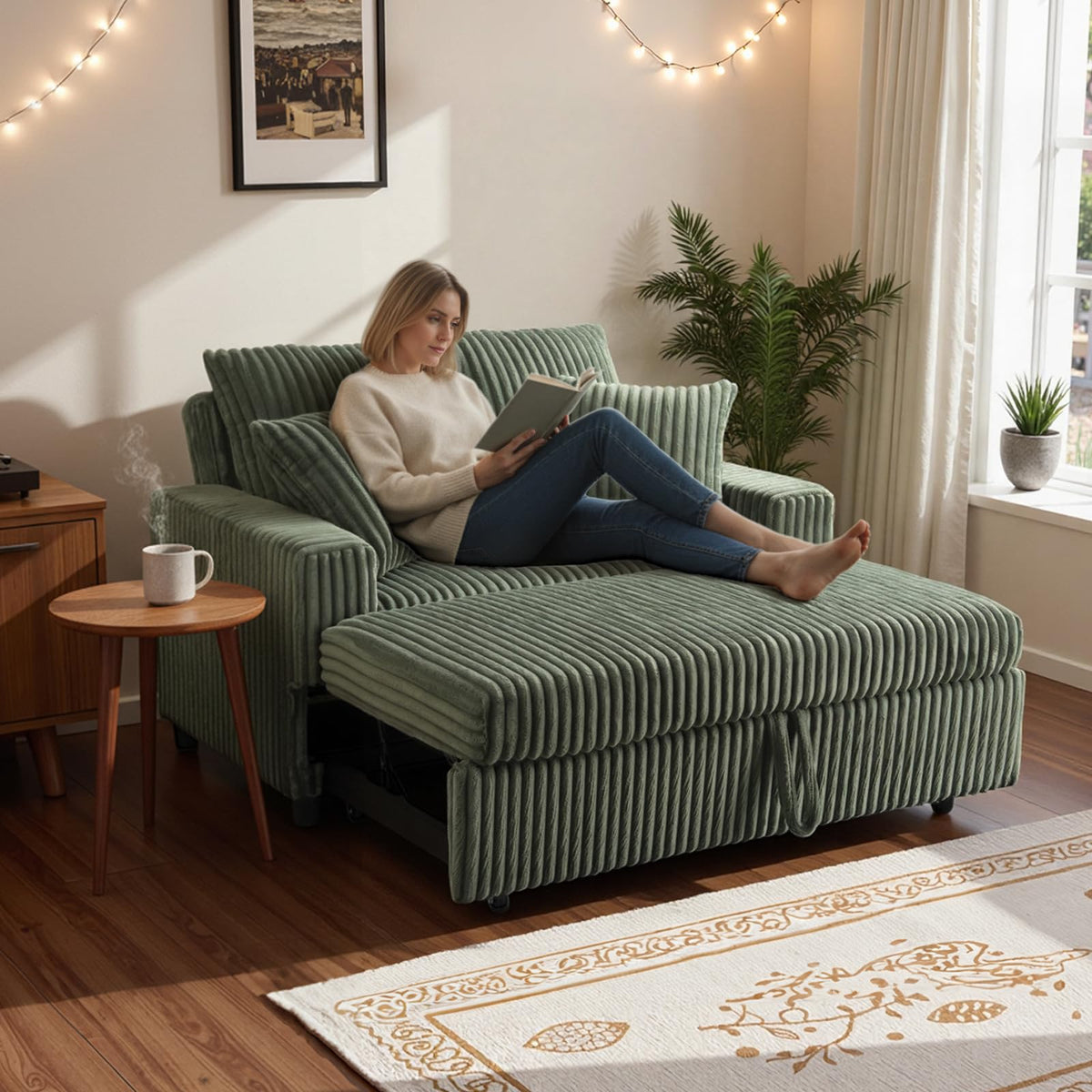 3-in-1 Corduroy Loveseat Sofa Bed