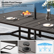 ADREAK Outdoor Metal Steel Rectangle Patio Dining Table, 6 Person Patio Table with Adjustable Umbrella Hole, Weather-Resistant for Garden Backyard Porch, Dark Brown