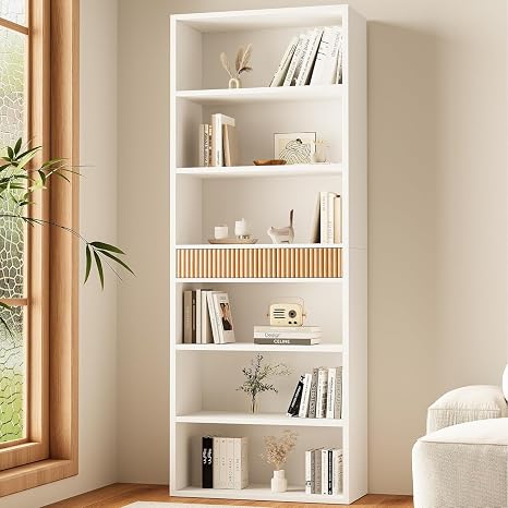7-Tier Tall Bookshelf with Drawer & Anti-Tip Device – 72"