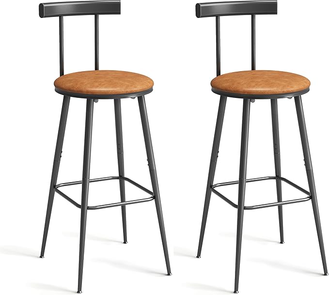 Bar Stools Set of 2 with Backrest & Footrest