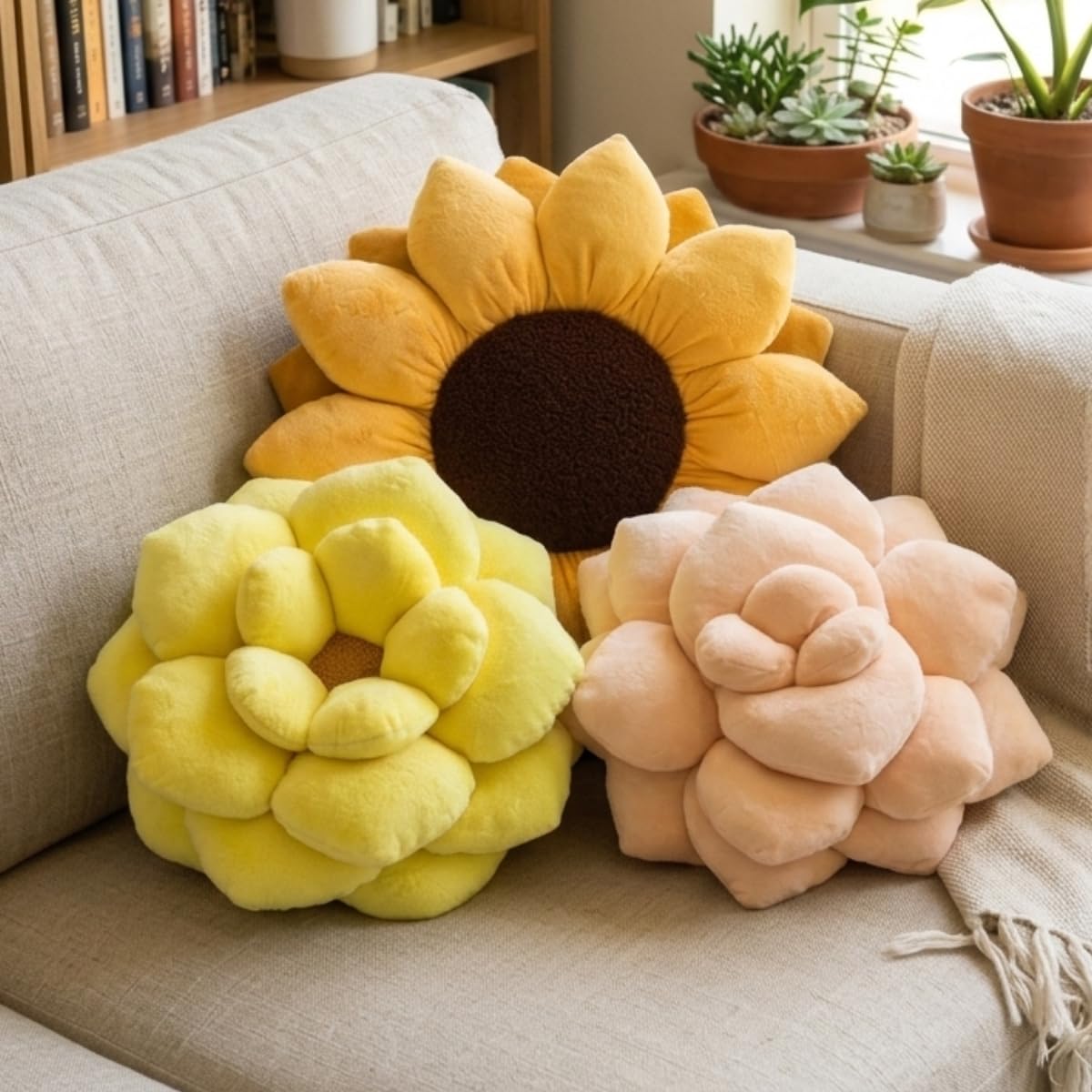 3D Sunflower Shaped Throw Pillow