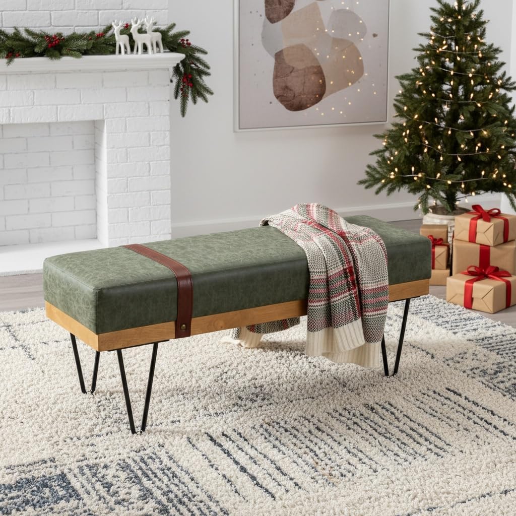 PU Leather Ottoman Bench with Metal Legs