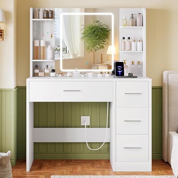 Vanity Desk with LED Mirror & Drawers