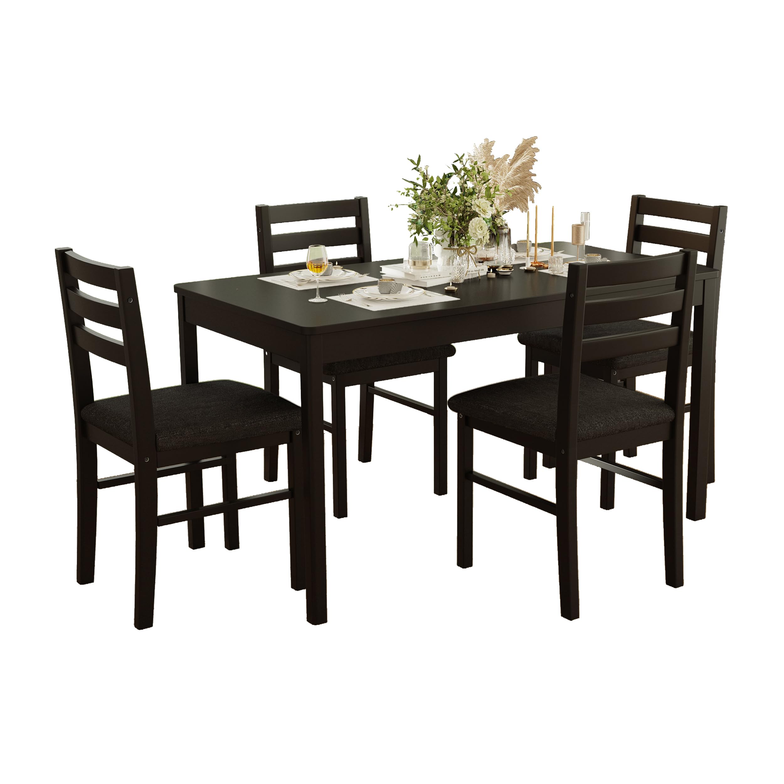 5-Piece Solid Wood Dining Table Set for 4