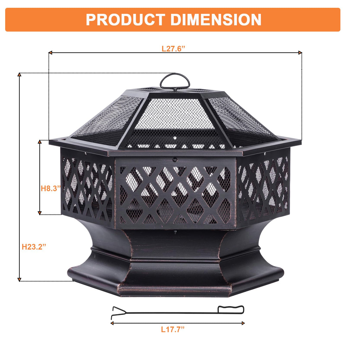 Panovue 28Inch Outdoor Fire Pit, Hexagon Shaped