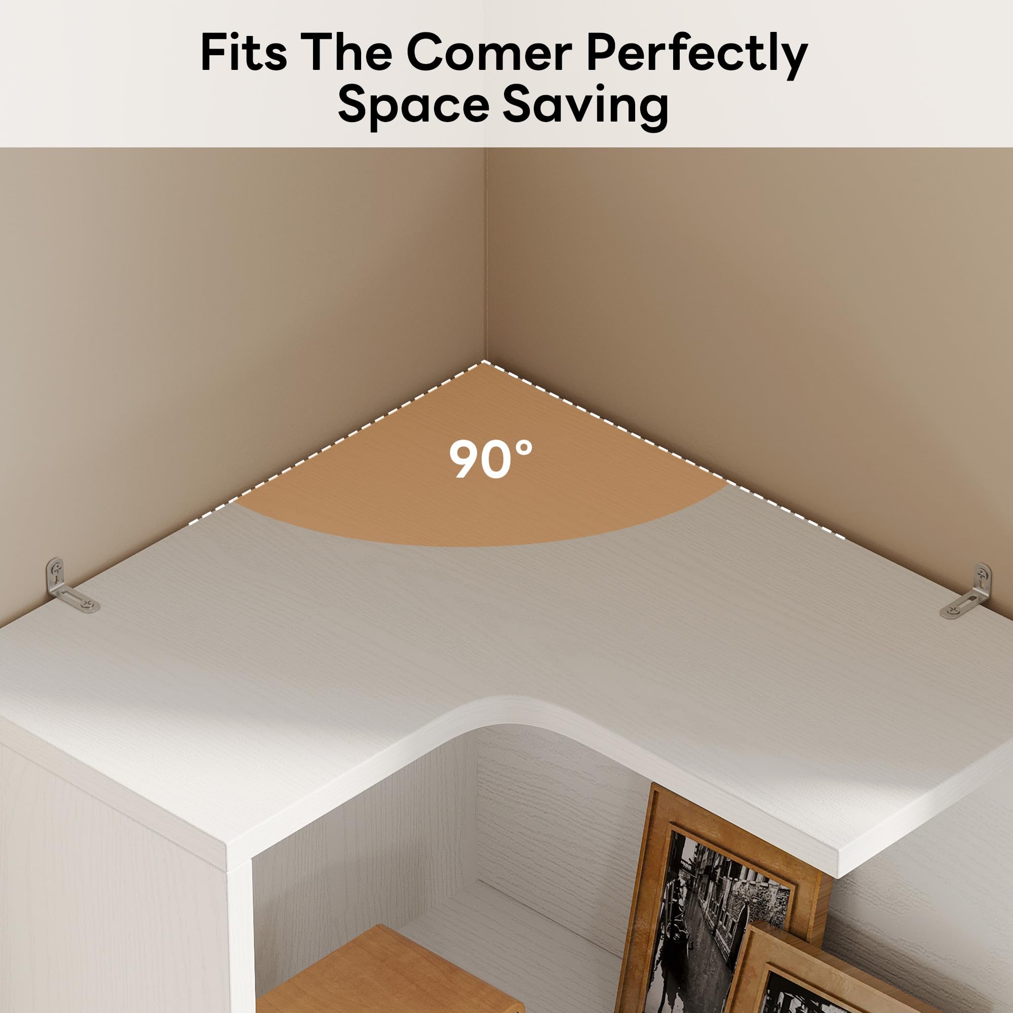 IRONCK Corner Bookshelf, 70.87" Tall Corner Bookcase with Drawers, Corner Shelf Storage Display Rack for Living Room Home Office, White