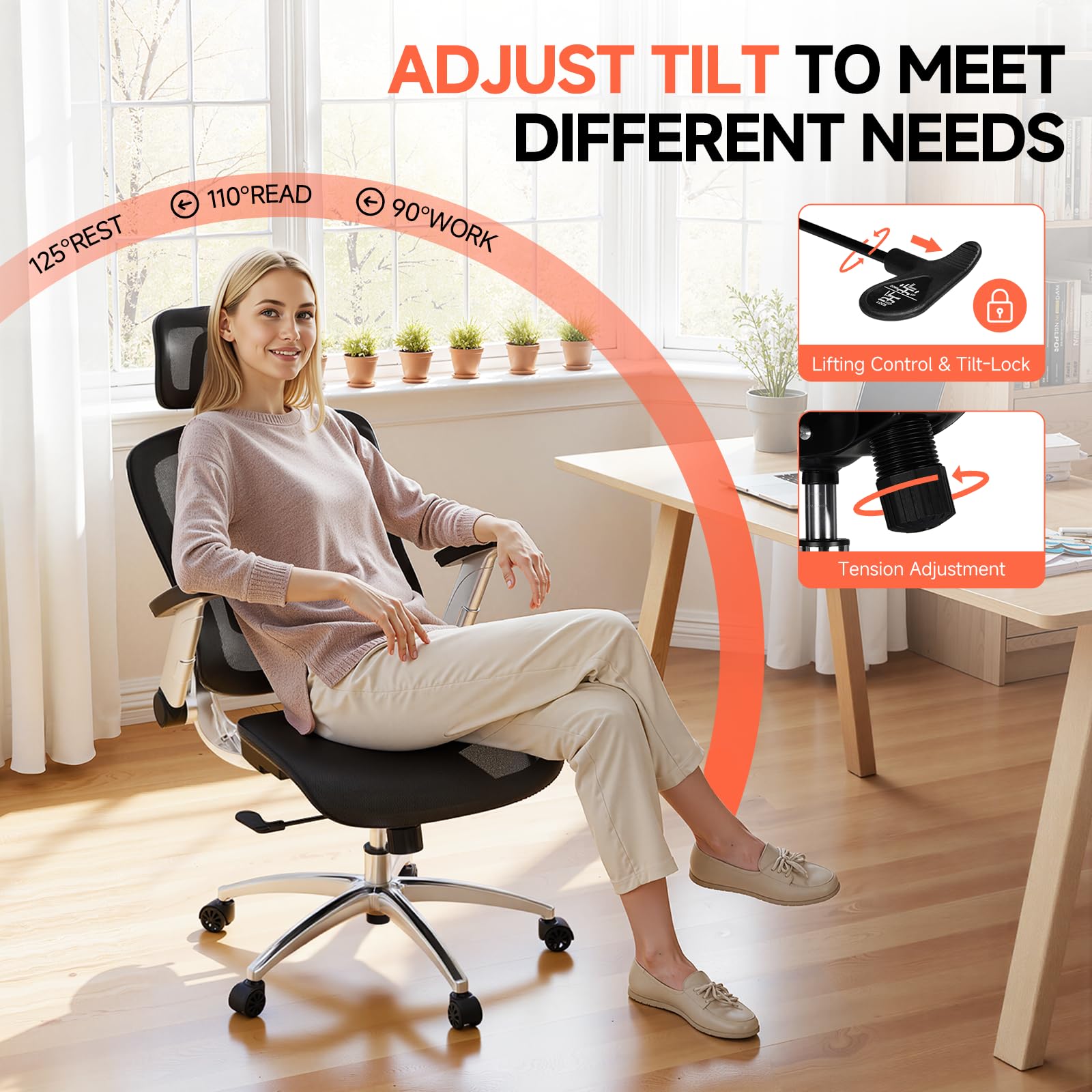 Ergonomic Mesh Office Chair with Flip-Up Arms & Lumbar Support