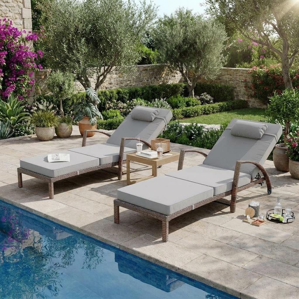 PE Rattan Chaise Lounge Chairs Set of 2