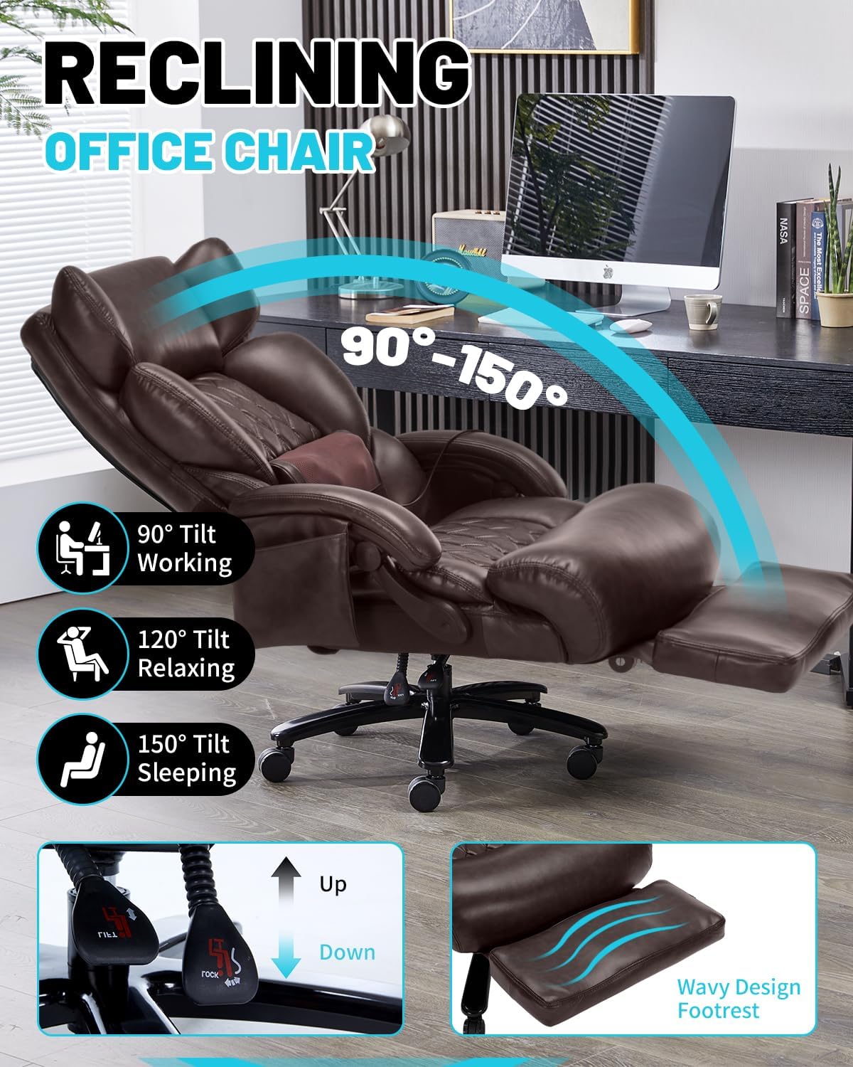 800LBS Massage Office Chair with Foot Rest & 8 Points Vibration Heat for Heavy People,Big and Tall Ergonomic Executive Reclining Desk Chairs for Home Office Managerial Use