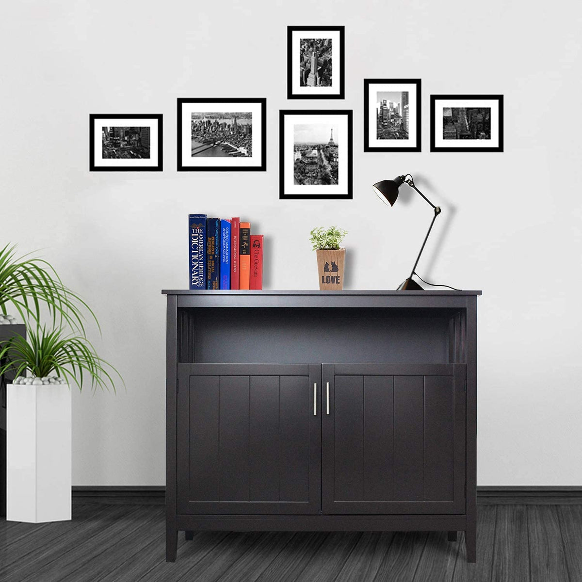 topbest Kitchen Storage Sideboard Dining Buffet Server Cabinet Cupboard, Modern Dining Storage with 2 Doors and Adjustable Middle Shelf for Kitchen, Bedroom, Dining Room (Brown)