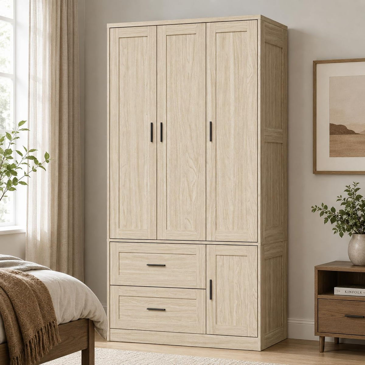 Light Oak Wardrobe with Drawers