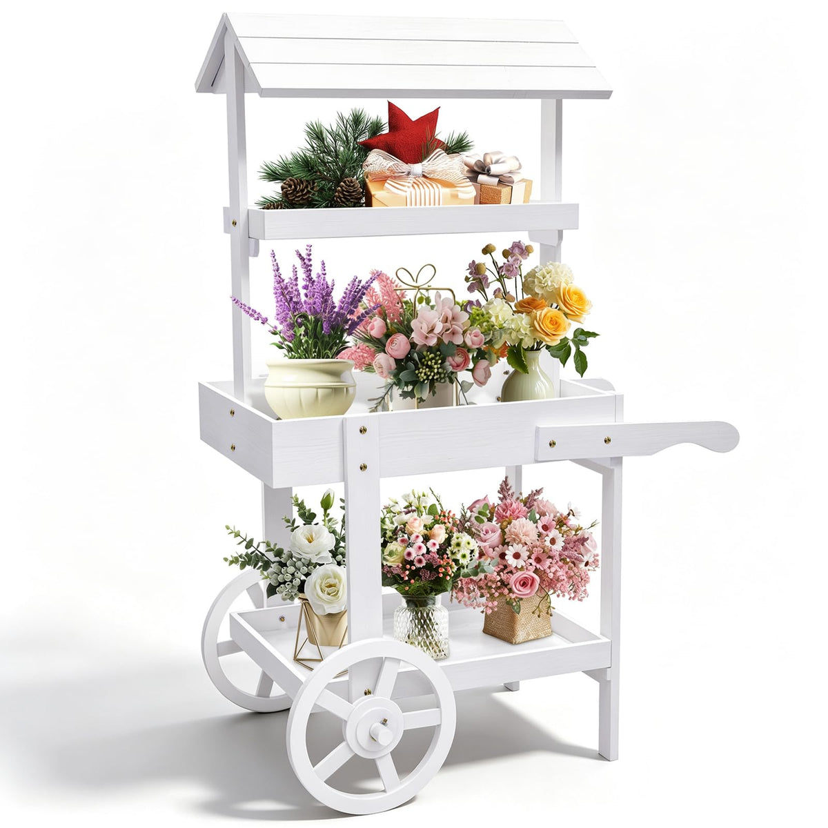 Togarhow Flower Cart Display Stand with Wheels Candy Cart Plant Stand