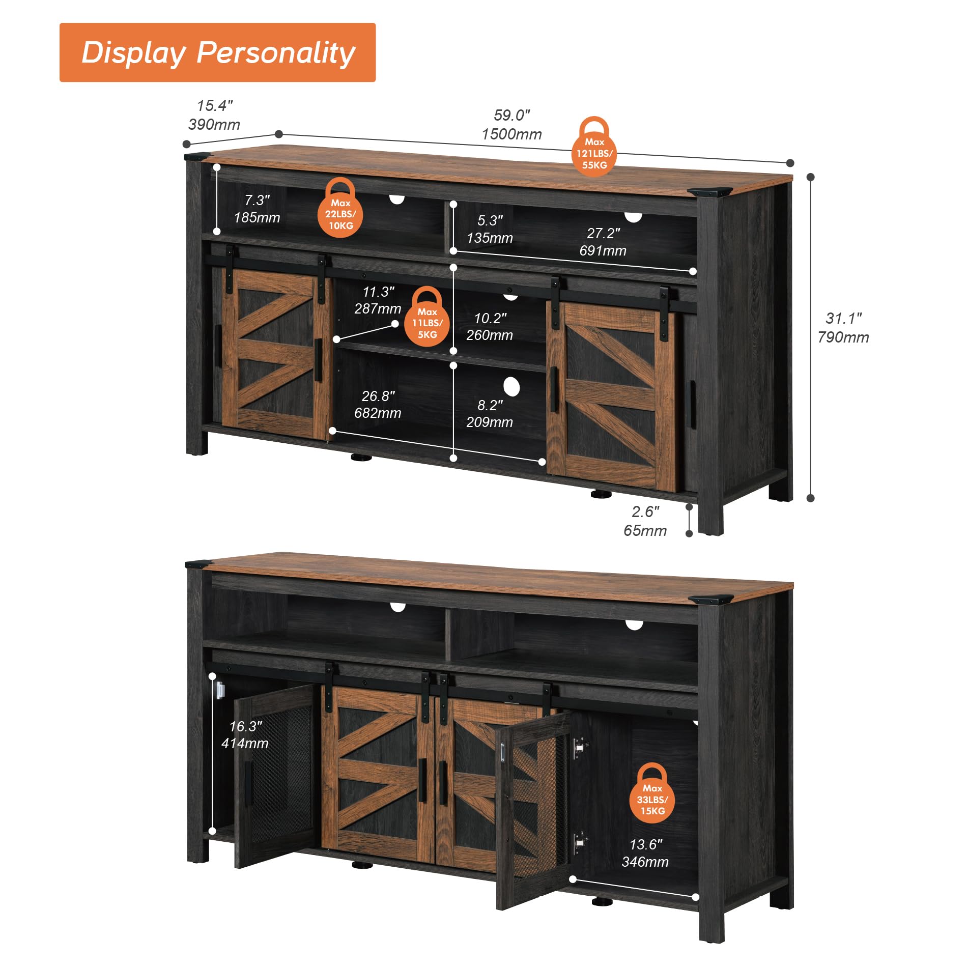 Farmhouse Buffet Cabinet with Sliding Barn Doors