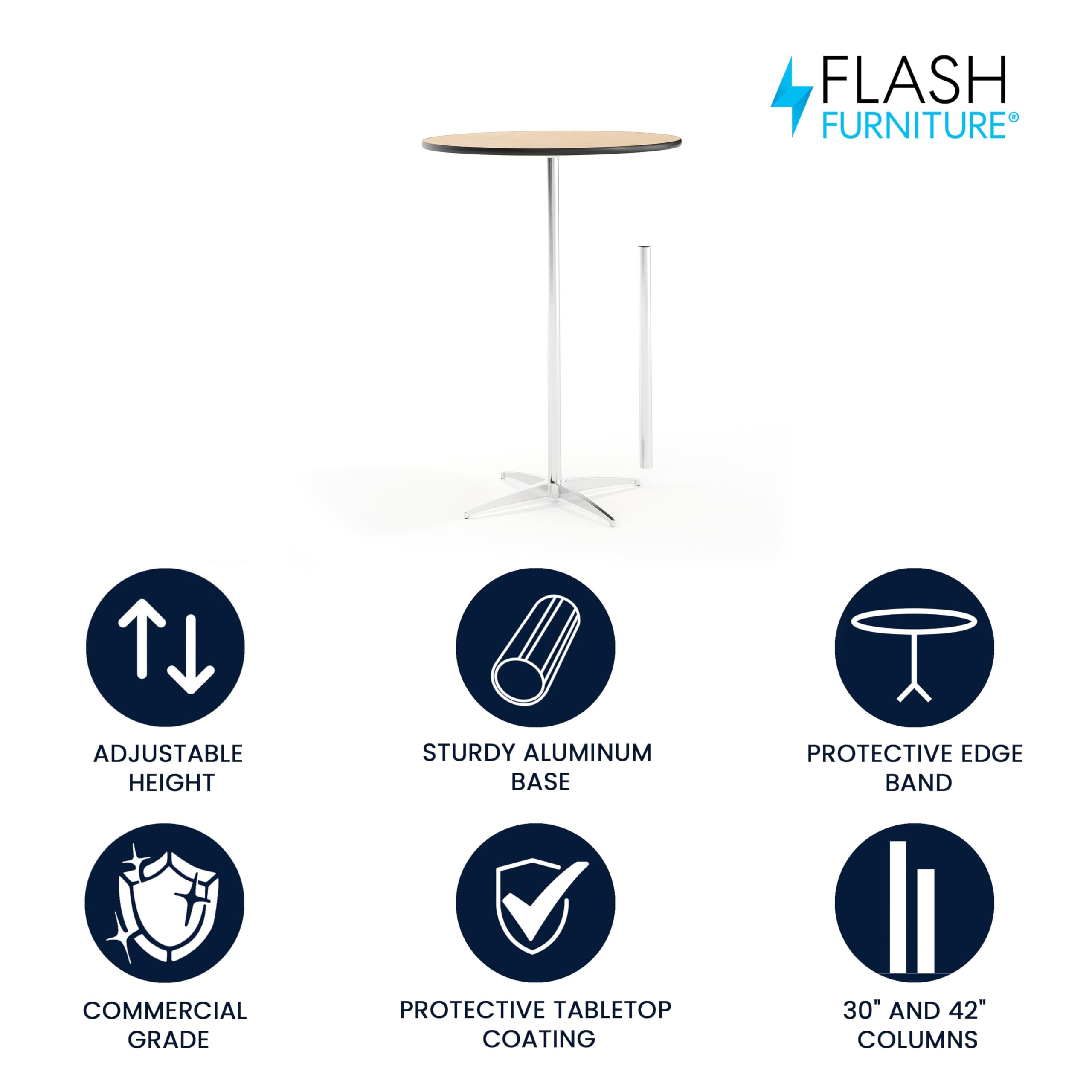 30" Round Adjustable Height Cocktail Table – Natural Birchwood