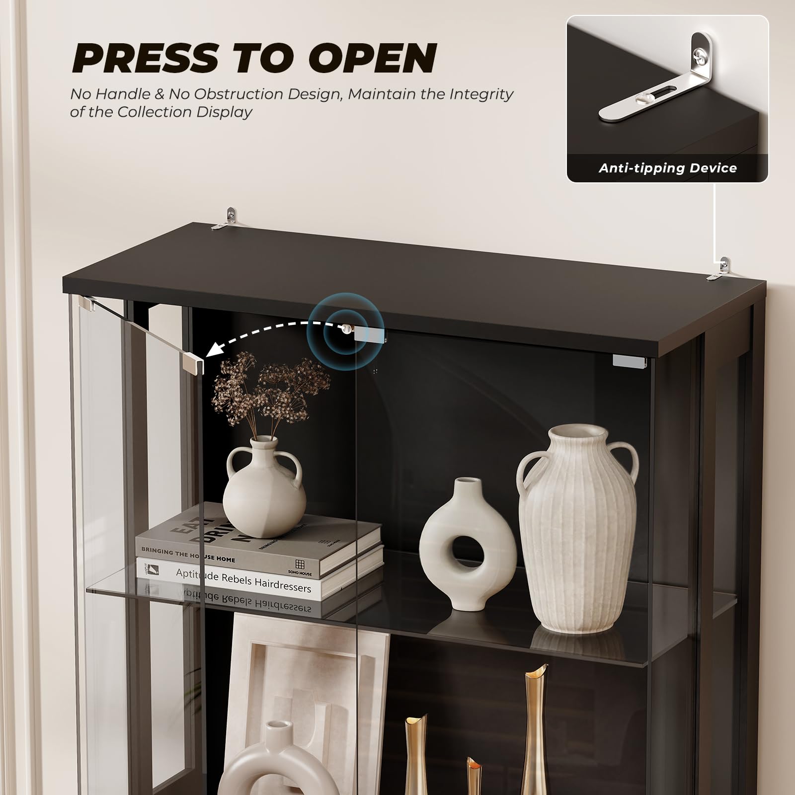 4-Tier Glass Display Cabinet with LED Lights & Human Sensor