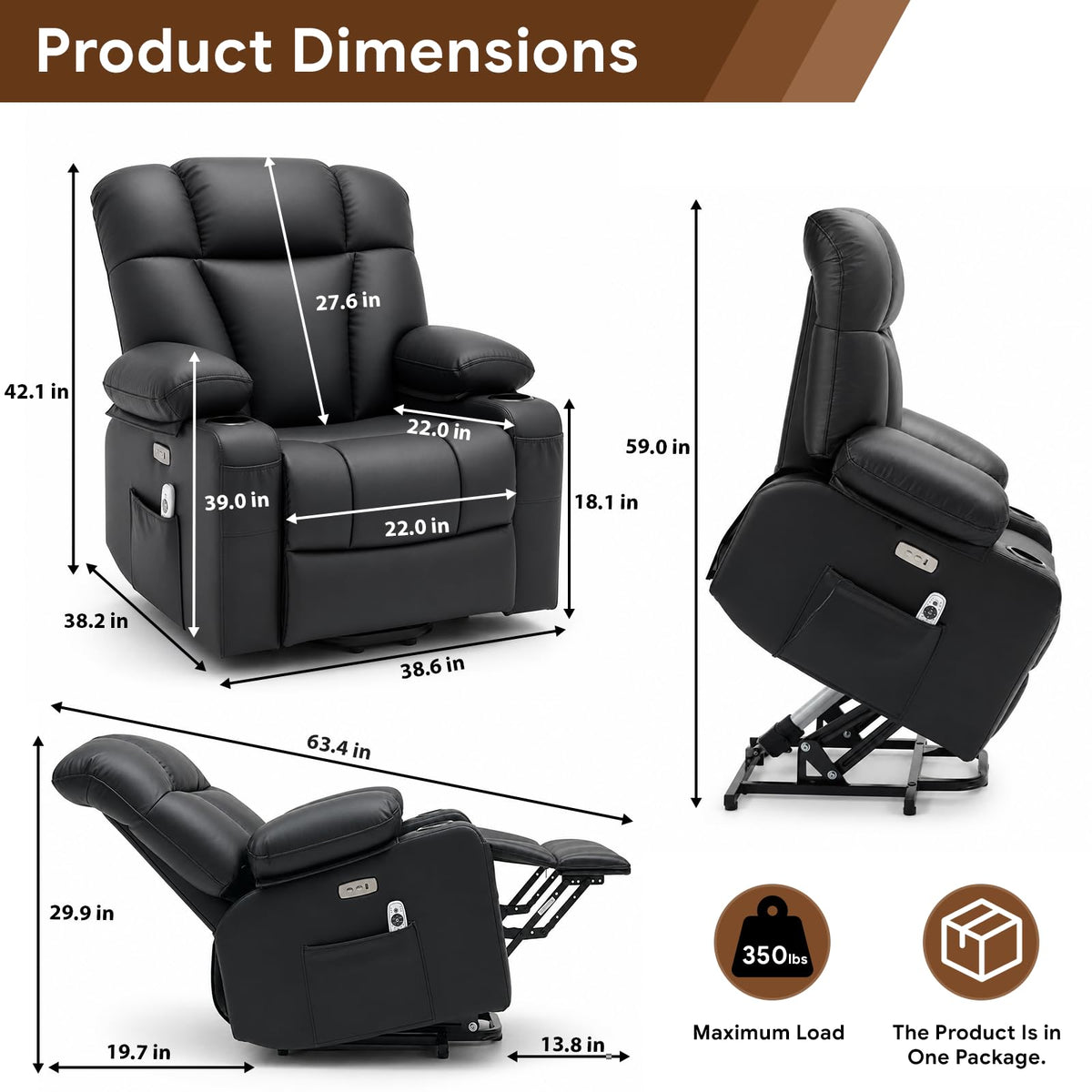 Leather Power Lift Massage Recliner