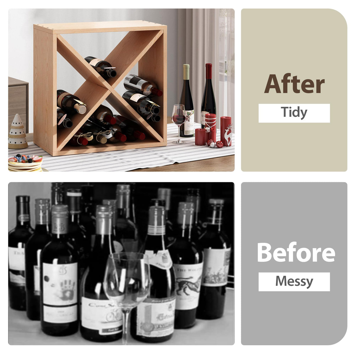 JAXPETY 96 Bottle Wine Rack Countertop Wine Storage Cube Freestanding Wine Holder Wood Storage Shelf for Home Kitchen Bar