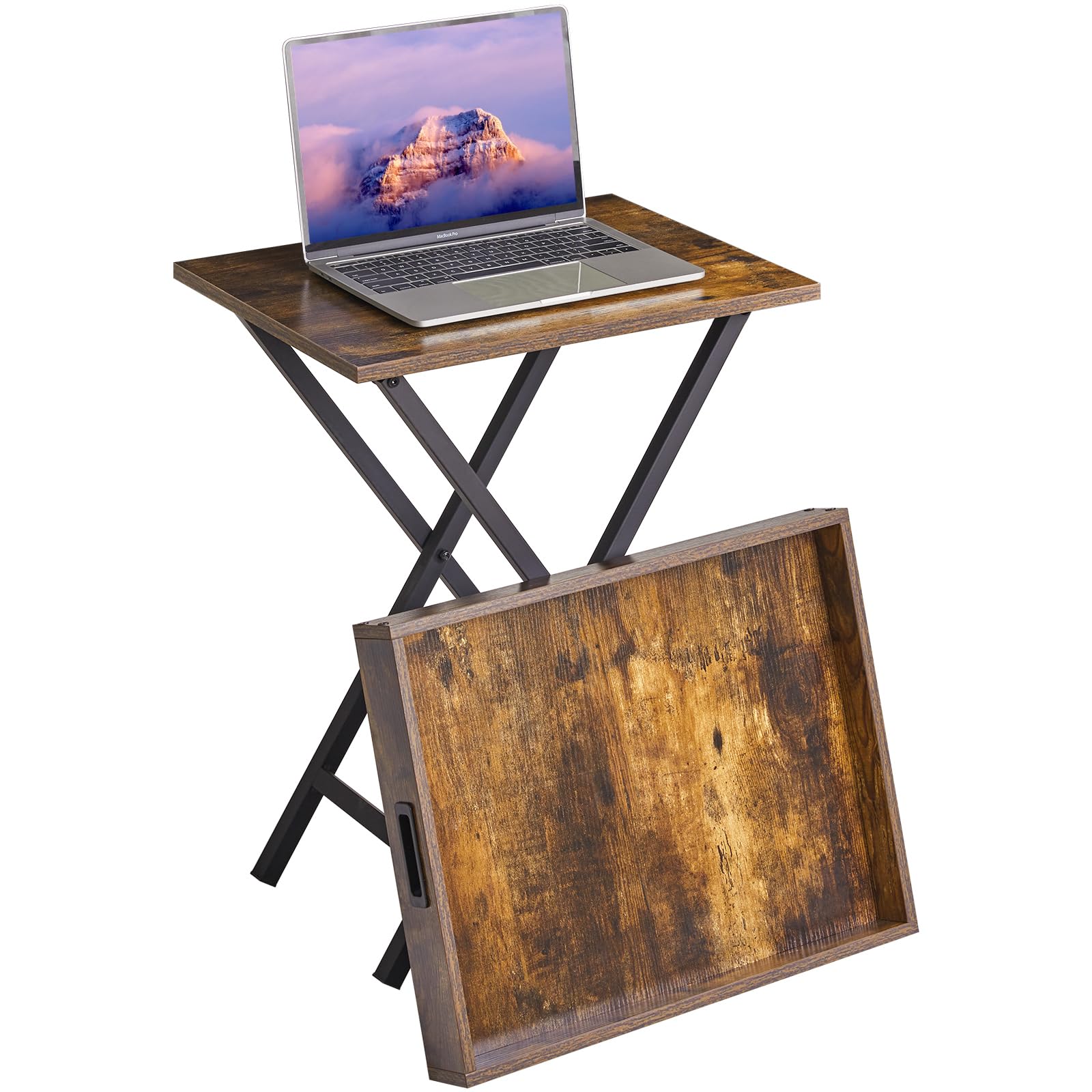 Foldable TV Tray Table Set of 2 with Removable Serving Tray