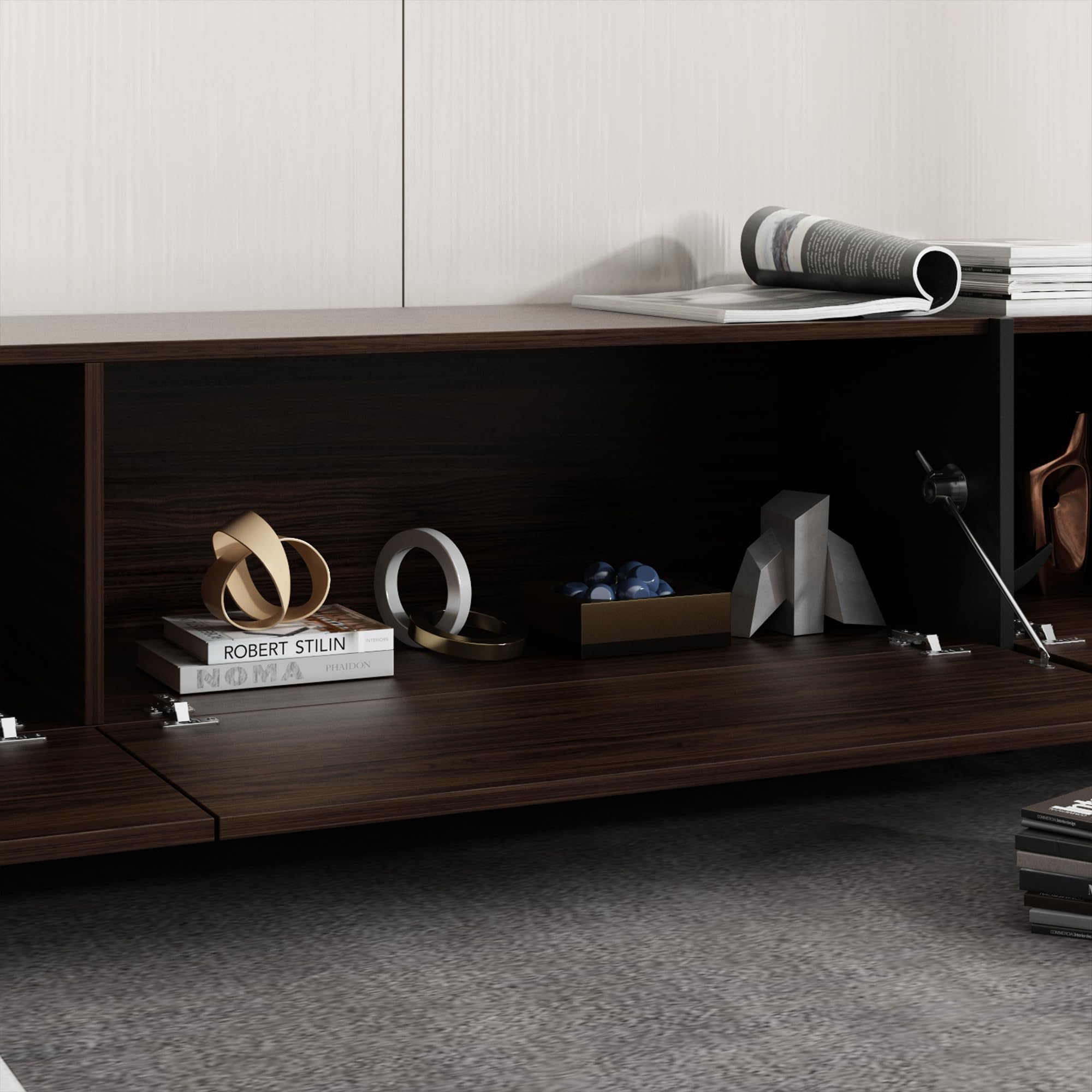 95.7" Wide TV Stand with Flip-Down Drawers