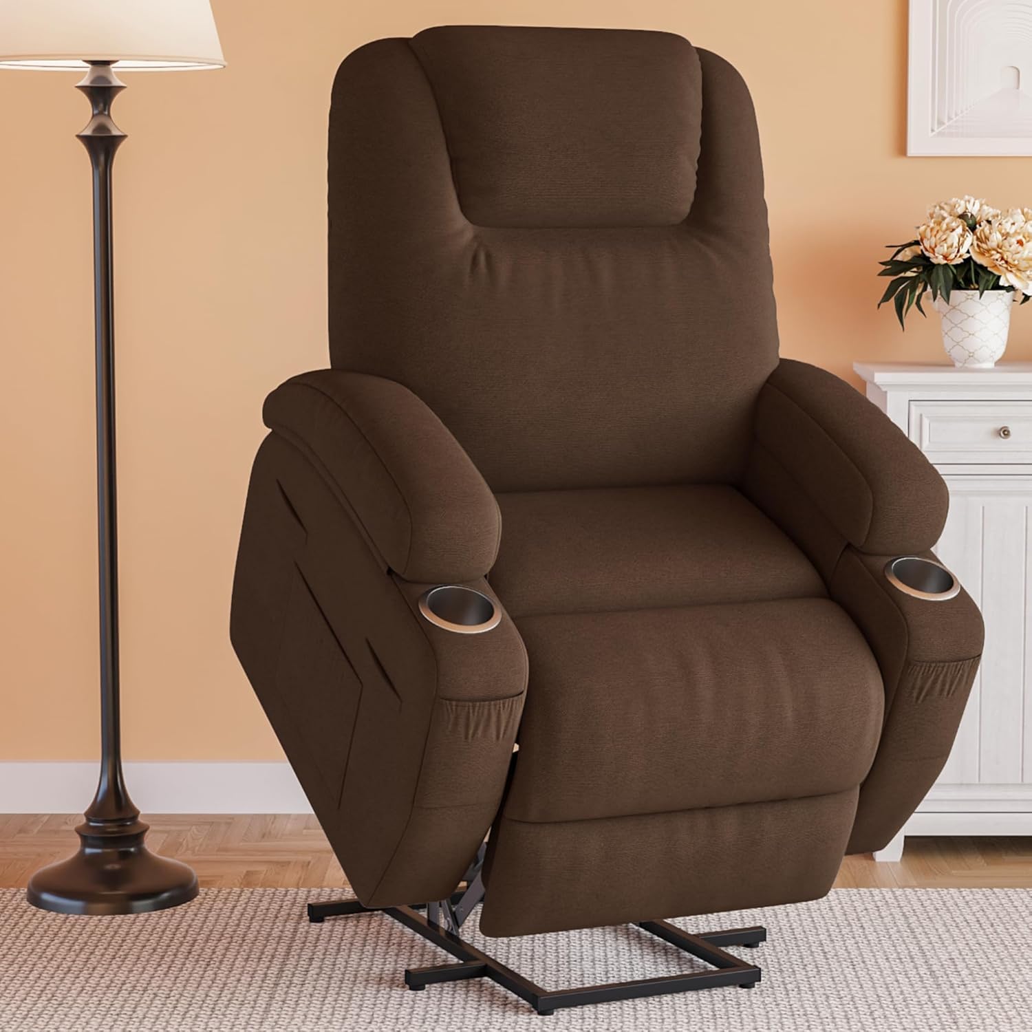 Flamaker Power Lift Recliner Chair (Fabric, Brown)