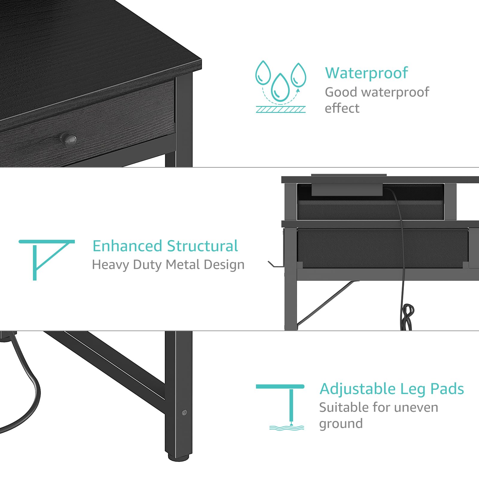 Small Desk with Drawers, Power Outlet & Monitor Stand, 31 Inch