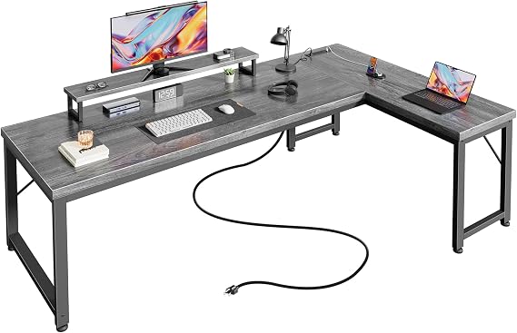 Reversible L-Shaped Desk with Charging Station