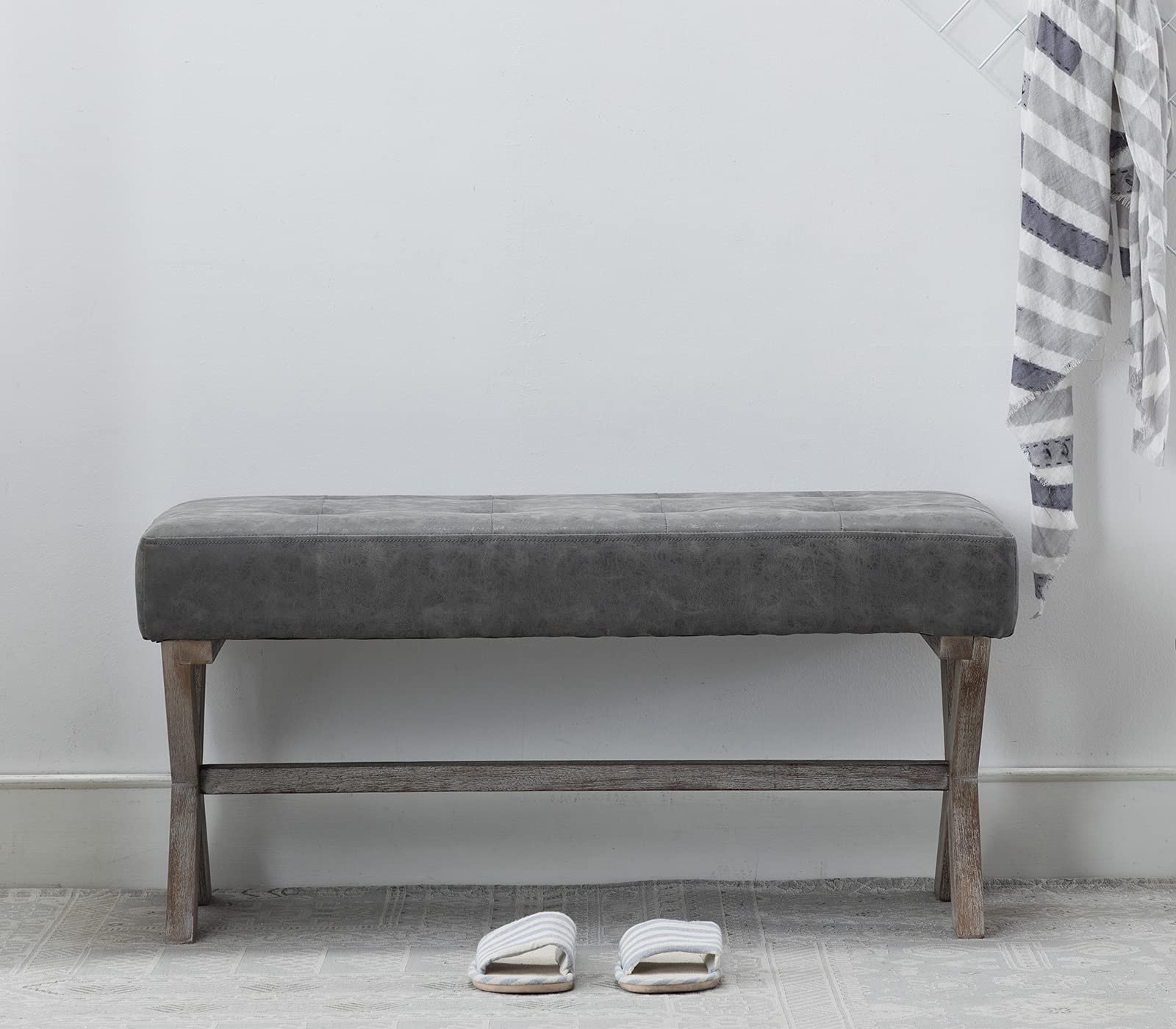 chairus PU Leather Upholstered Entryway Bench, 36 inch Bedroom Bench Seat with X-Shaped Wood Legs for Living Room, Foyer or Hallway - Gray
