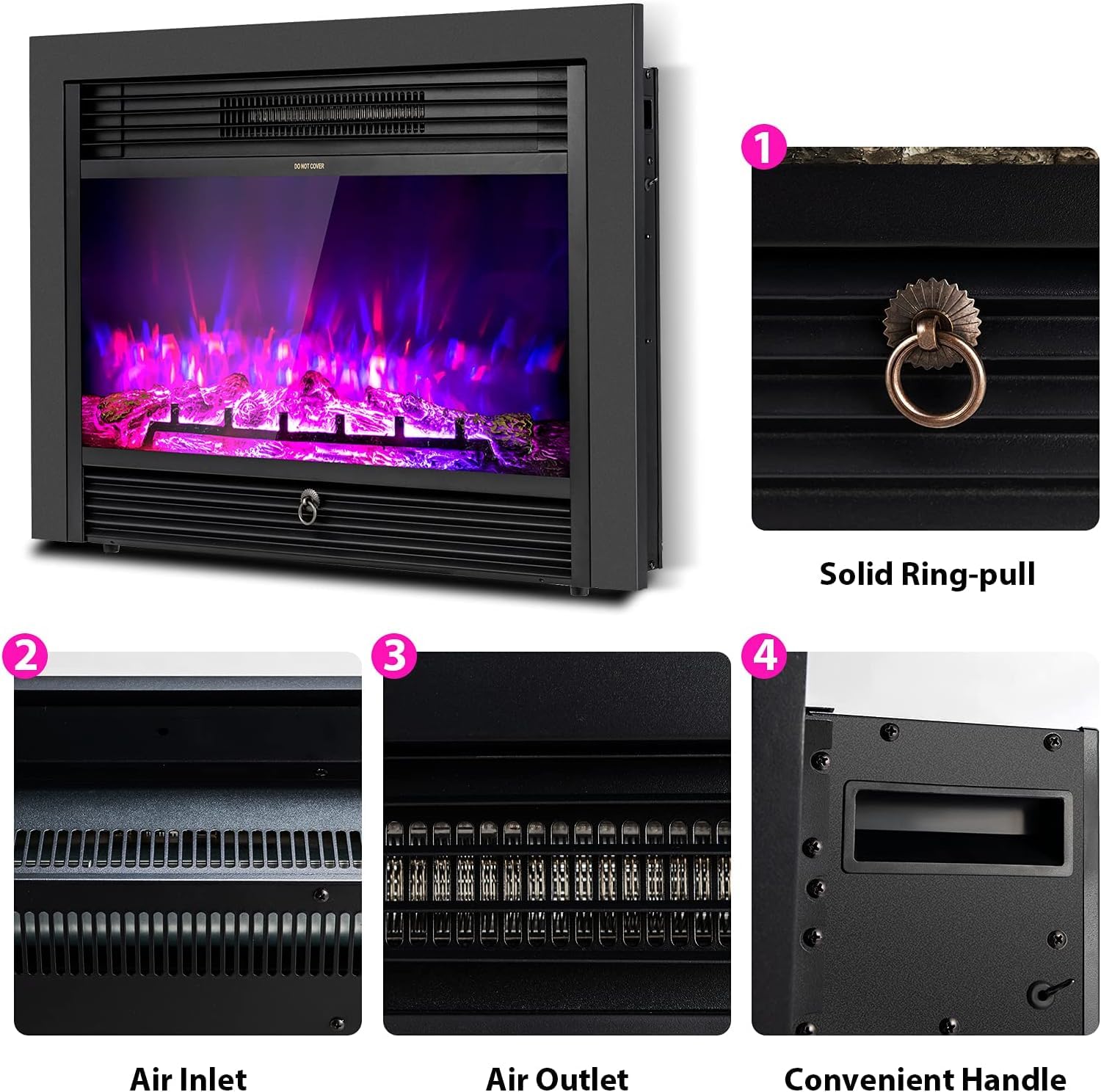 In-Wall Electric Fireplace Insert with Heater