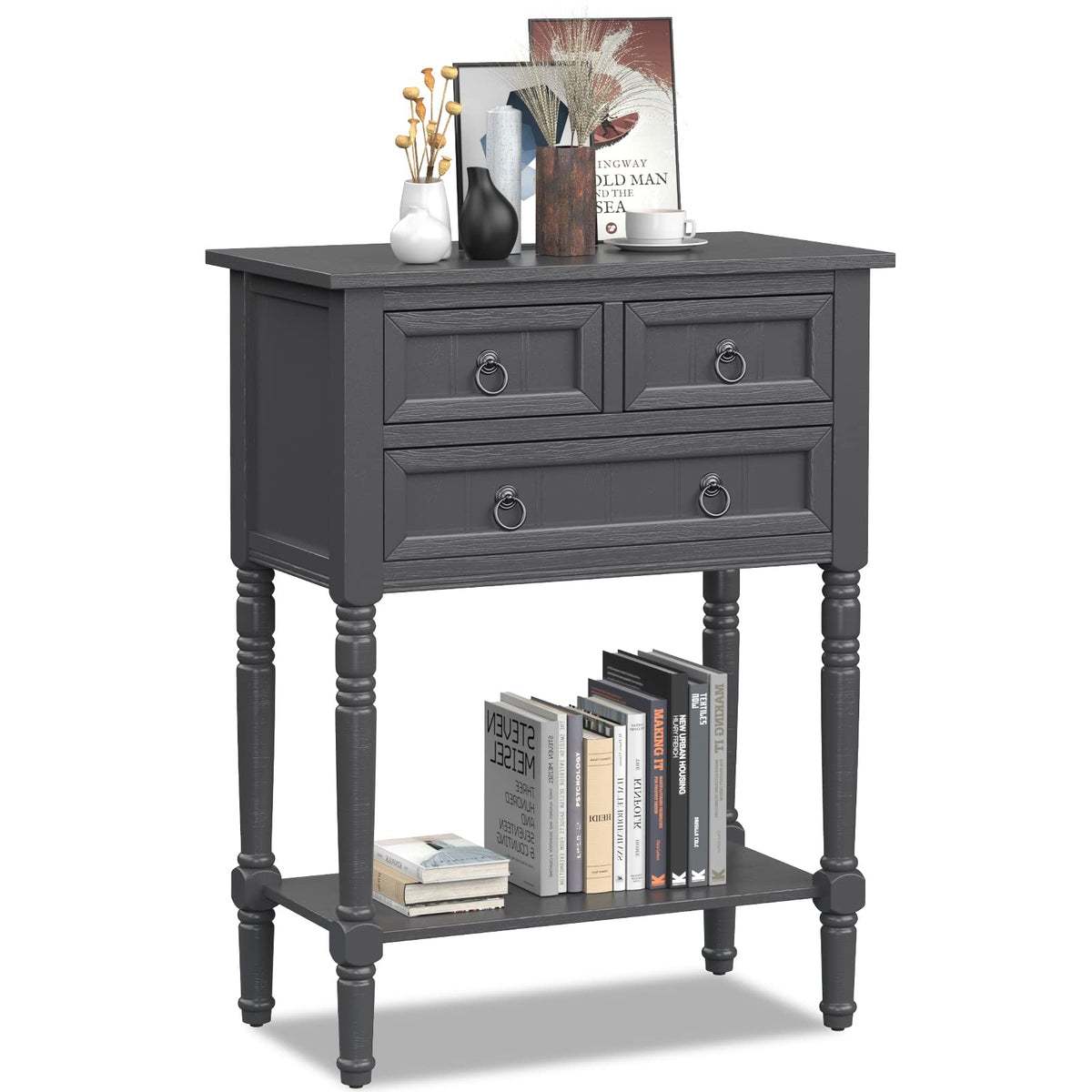 Gray Console Table with Drawers