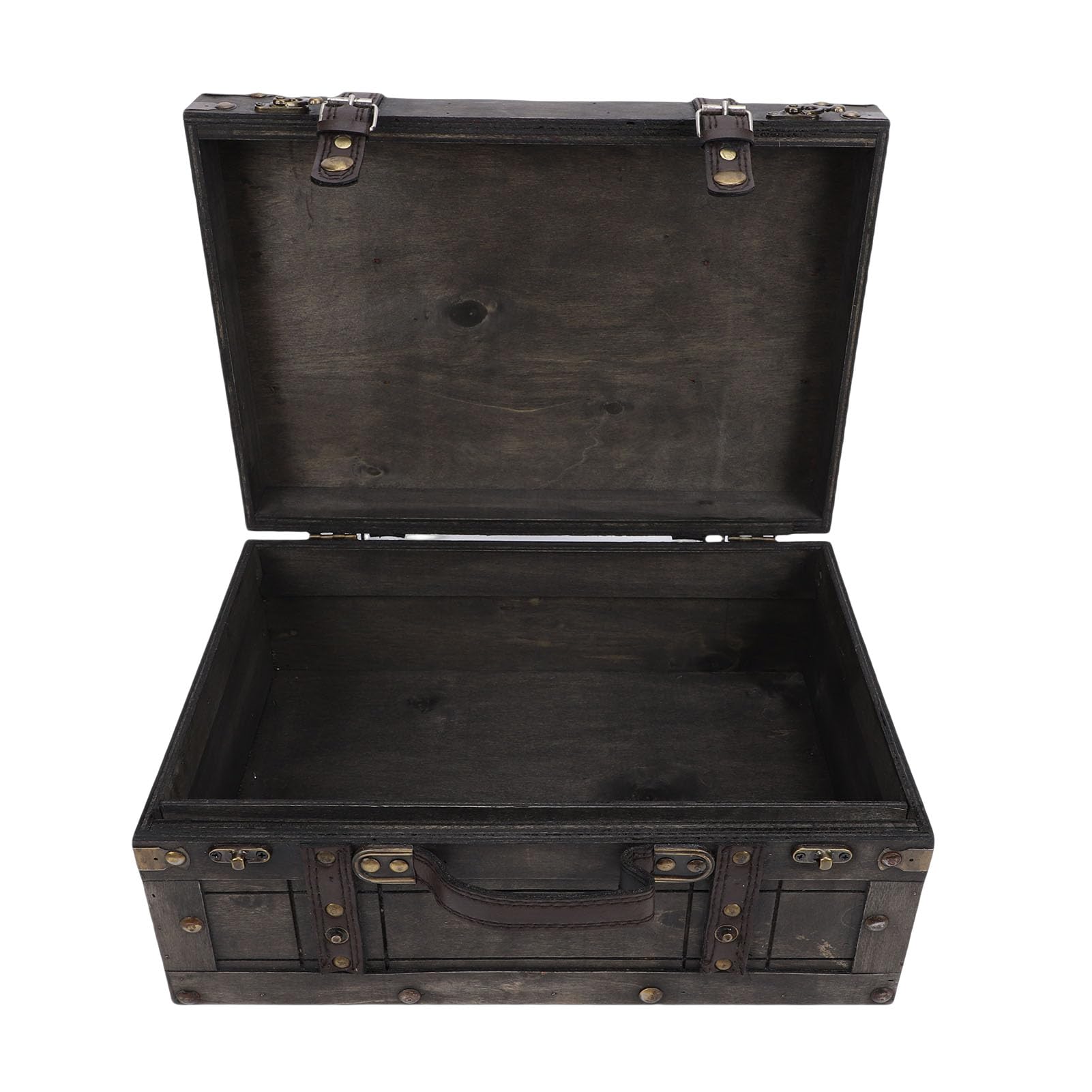 Vintage Wooden Storage Trunk with Hinged Lid & Leather Handle
